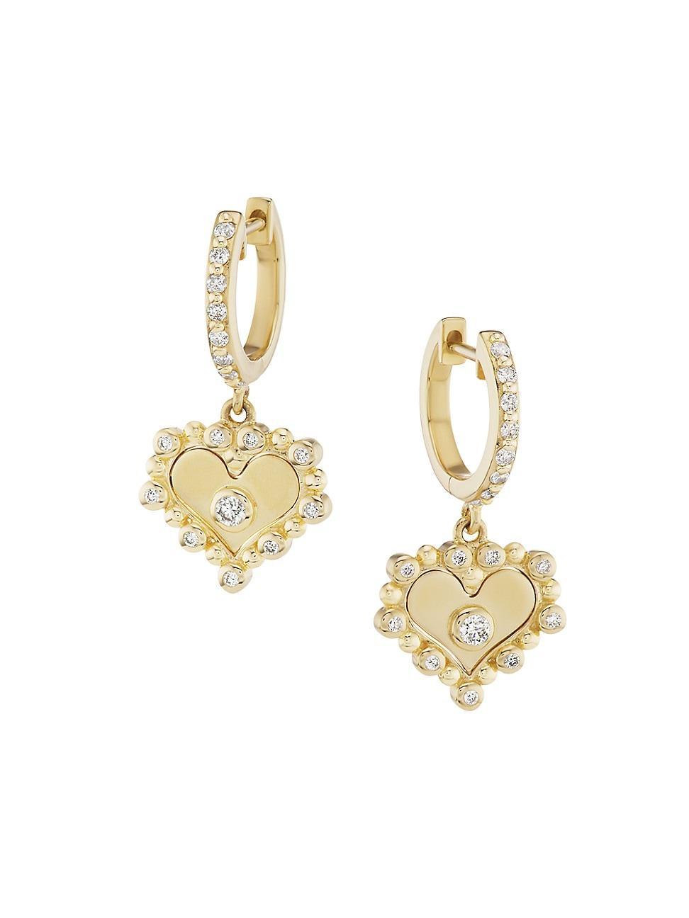 Womens Heart 18K Yellow Gold & 0.31 TCW Natural Diamond Drop Earrings Product Image