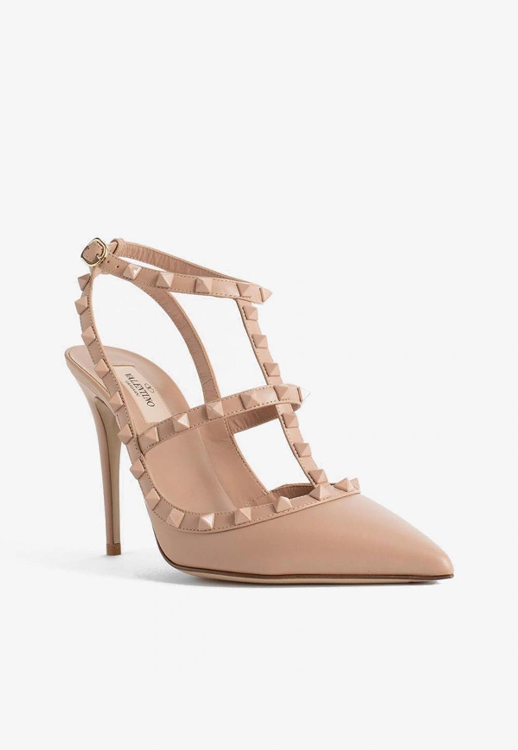 Valentino Rockstud Caged 100 Leather Pump In Pink Product Image