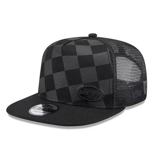 Mens New Era Black New York Jets Check Mate 9FIFTY Trucker Snapback Hat Product Image