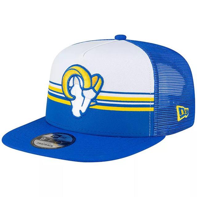 Mens New Era /Royal Los Angeles Rams Striped A-Frame 9FIFTY Trucker Snapback Hat Product Image