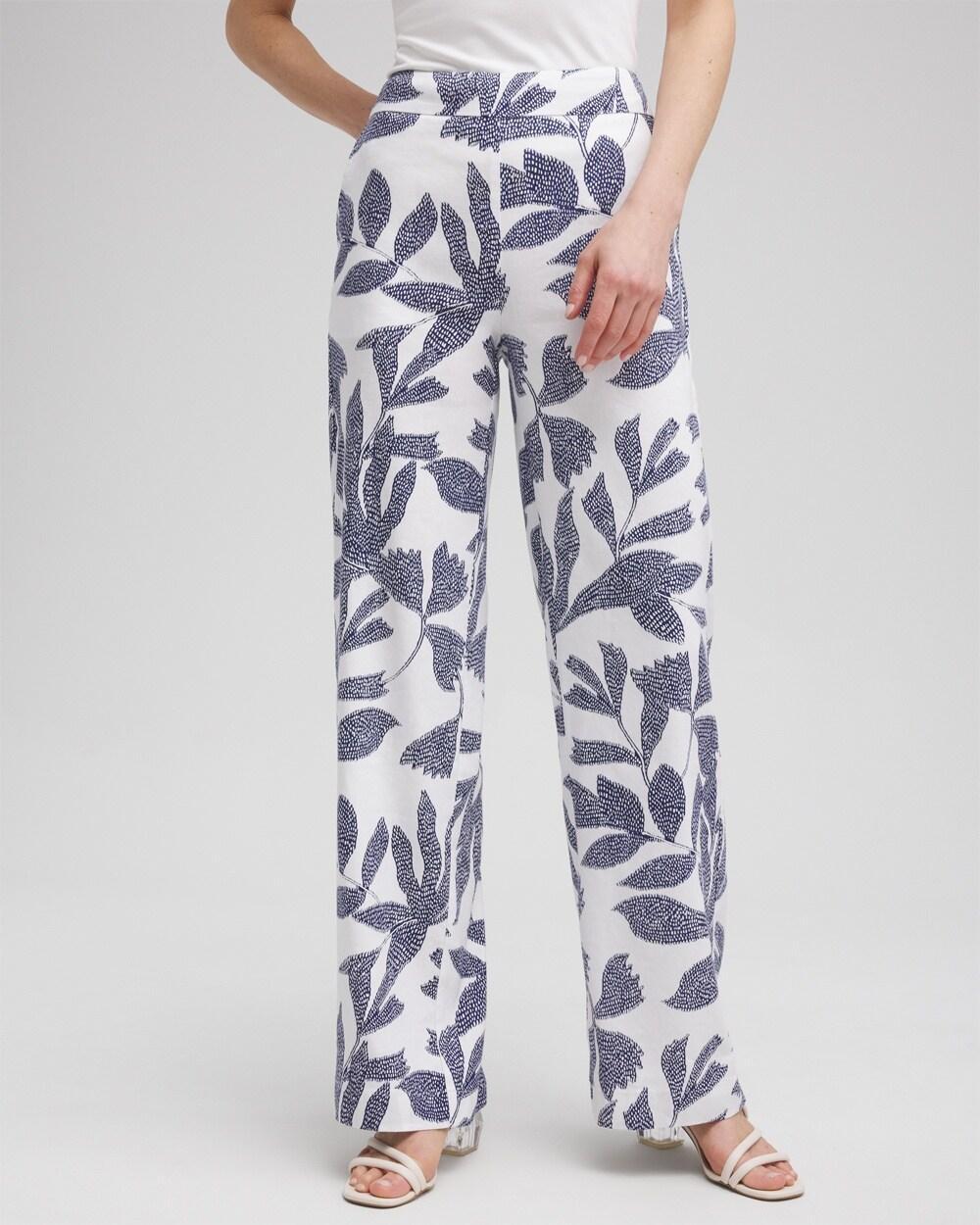 Linen Blend Leaf Print Pants Product Image