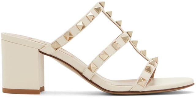 Off-white Rockstud Heeled Sandals In I16 Light Ivory Product Image