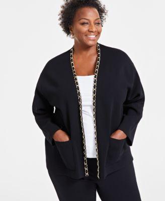 Plus Size Chain-Trim Cardigan, Created for Macy's Product Image