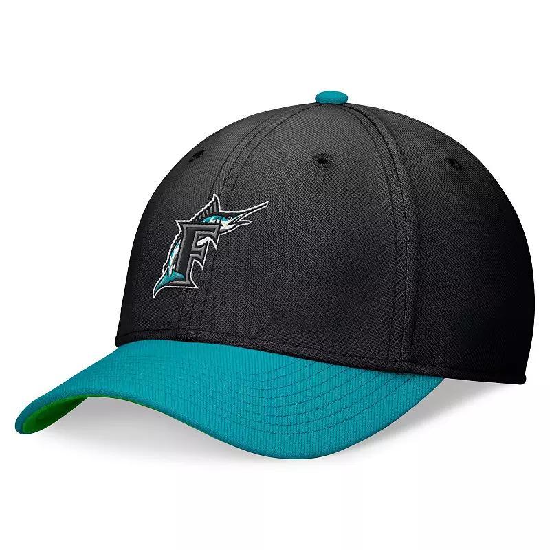 Mens Nike Black/Teal Florida Marlins Cooperstown Collection Rewind Swooshflex Performance Hat Product Image