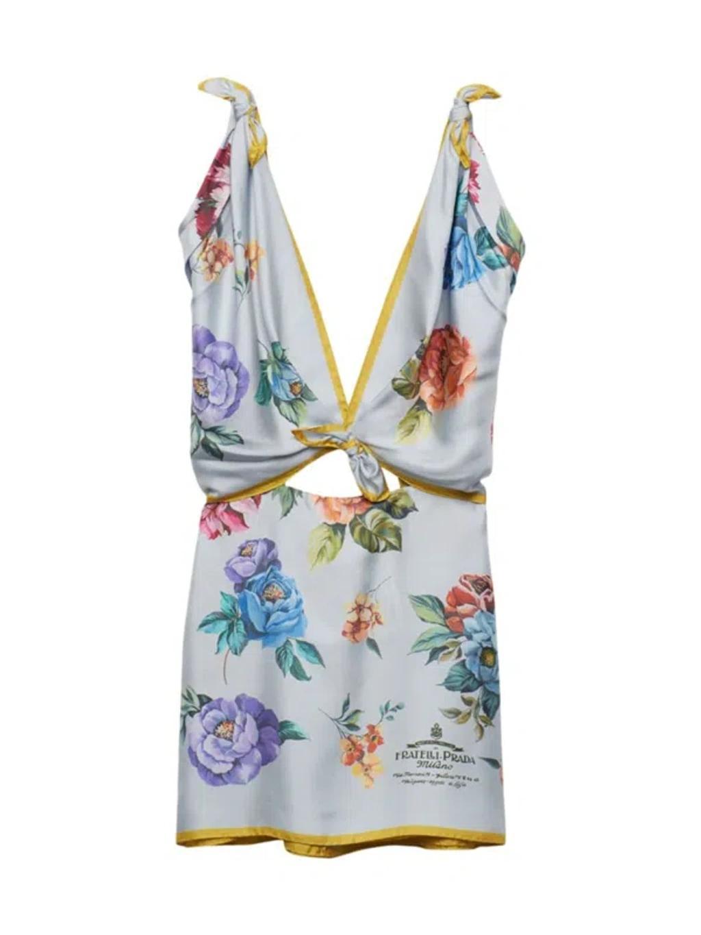 Floral-print Plunge-neck Silk Mini Dress In Assorted Product Image