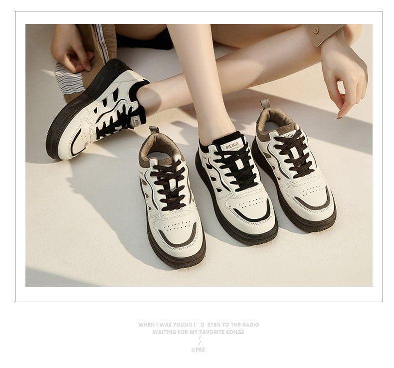 Platform Two Tone Lace-Up Faux Leather Sneakers Product Image