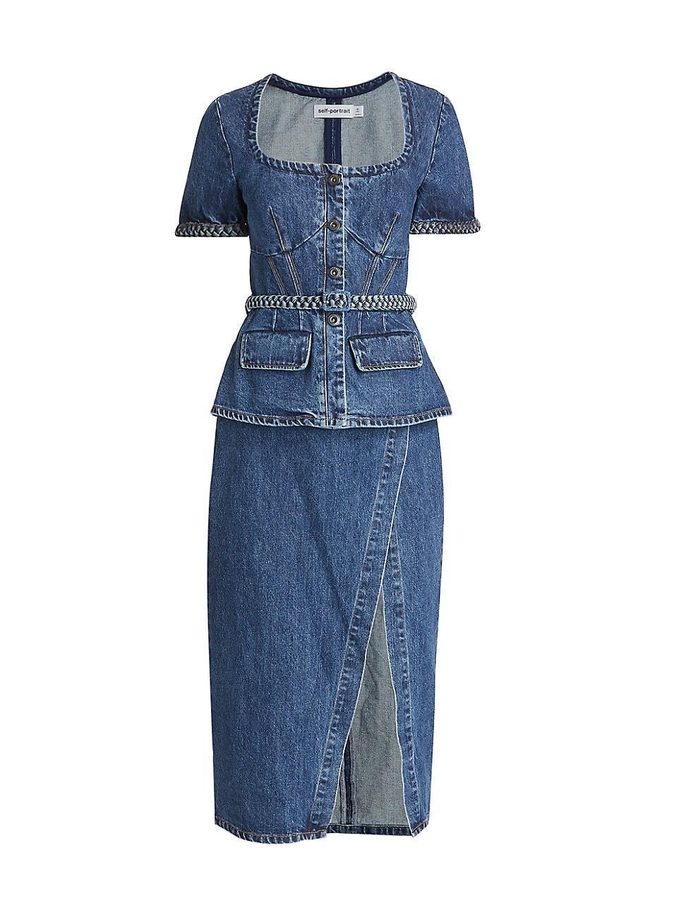 Womens Denim Peplum Midi-Dress Product Image