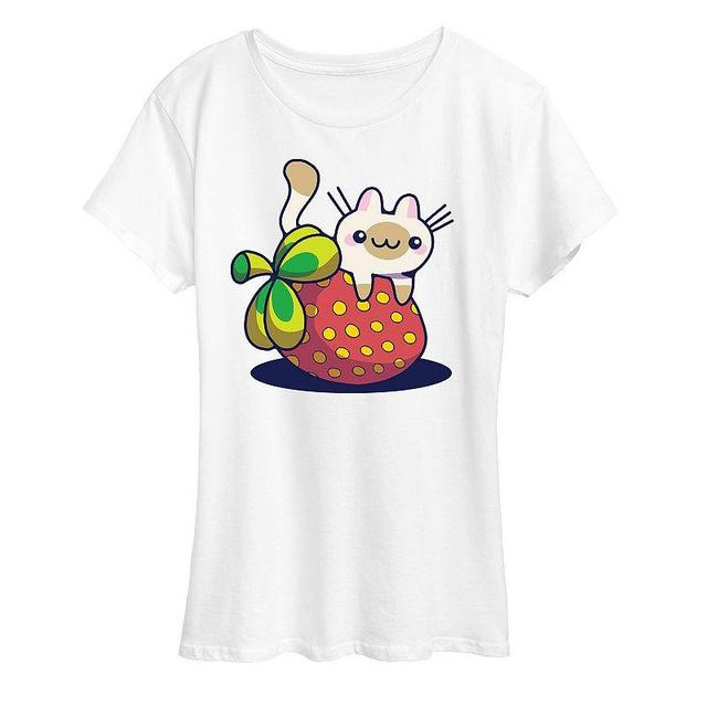 Womens Cat On Strawberry Graphic Tee, Girls Product Image