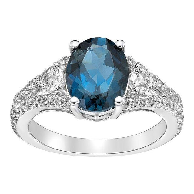 Gemminded Sterling Silver London Blue Topaz Ring with White Topaz, Womens Product Image