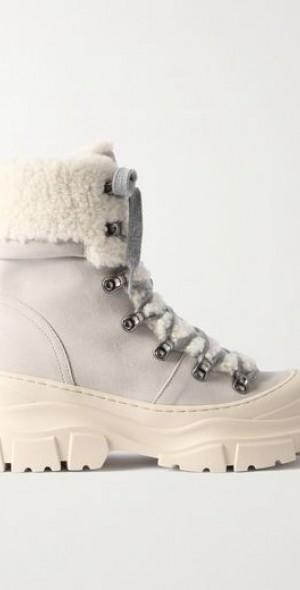 Bead-embellished shearling-lined suede ankle boots product image