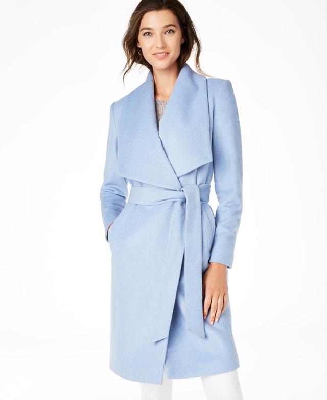 Cole Haan 39 Slick Wool Wrap Coat with Exaggerated Collar (Ice ) Women's Clothing Product Image