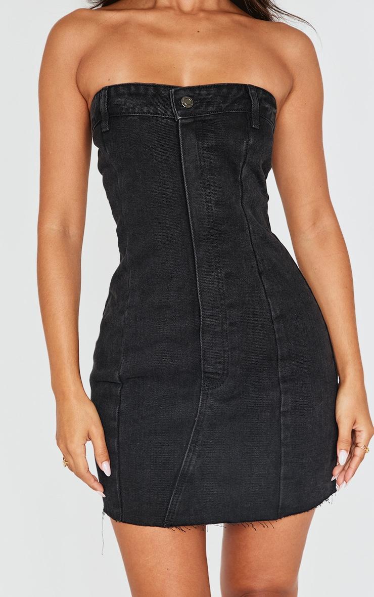 Petite Black Denim Bandeau Mini Dress Product Image