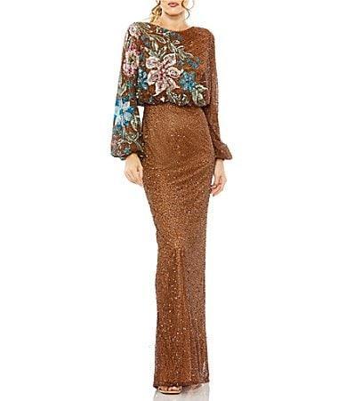 Mac Duggal Embellished Sequin Long Sleeve Blouson Gown Product Image