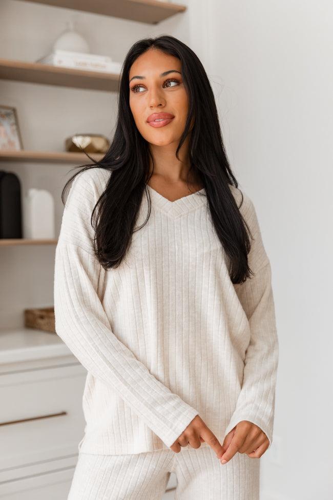 Living Well Beige Ribbed Knit Lounge Set Product Image