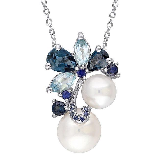 Cultured Pearl and Blue Topaz Necklace Product Image