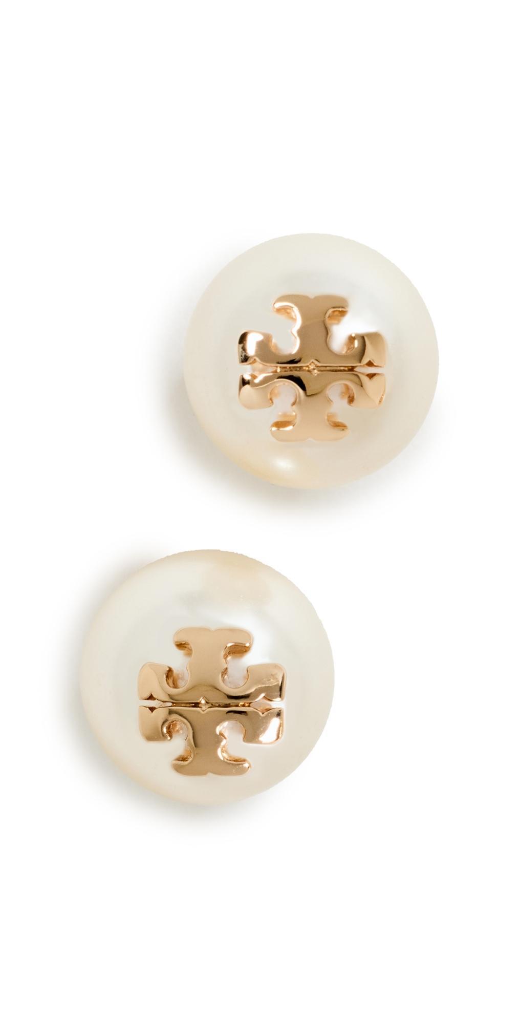 Tory Burch Kira Pearl Stud Earrings Ivory/Tory Gold One Size Product Image