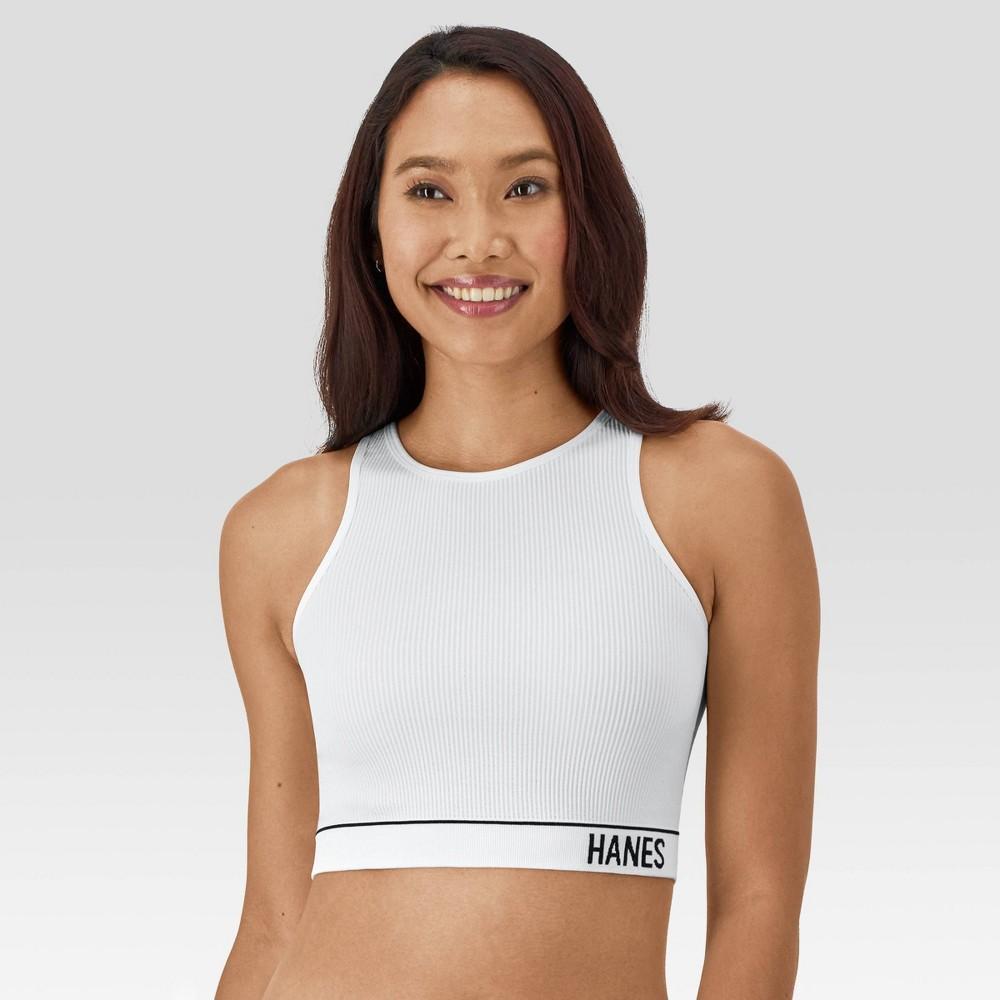 Hanes Originals Womens Ribbed Cropped Seamless Bra MHB007 - White XXL Product Image