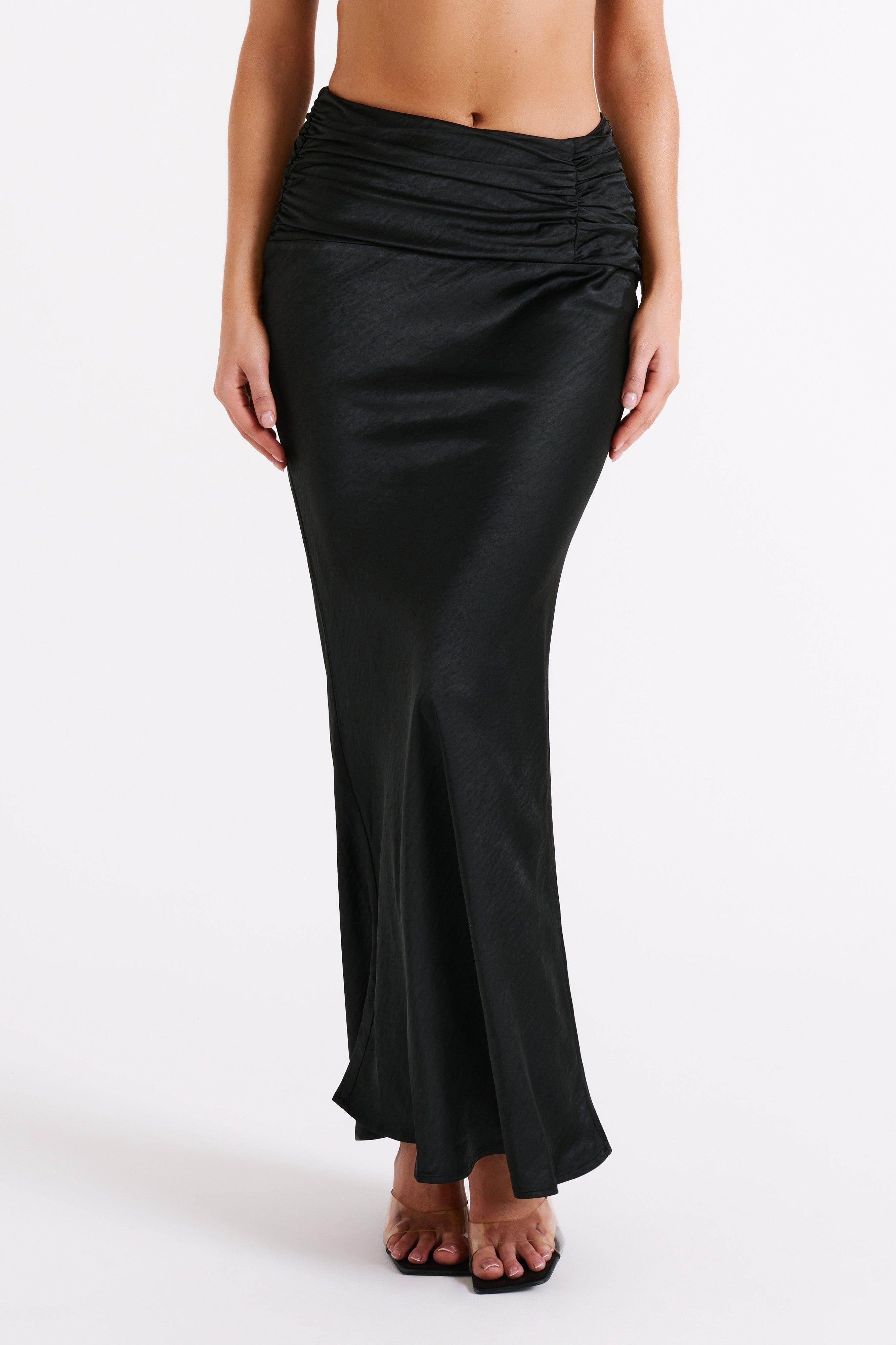 Khalani Ruched Satin Maxi Skirt - Black product image