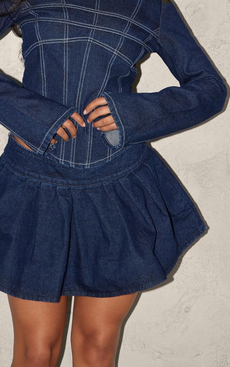 Indigo Pleated Denim Mini Skirt Product Image