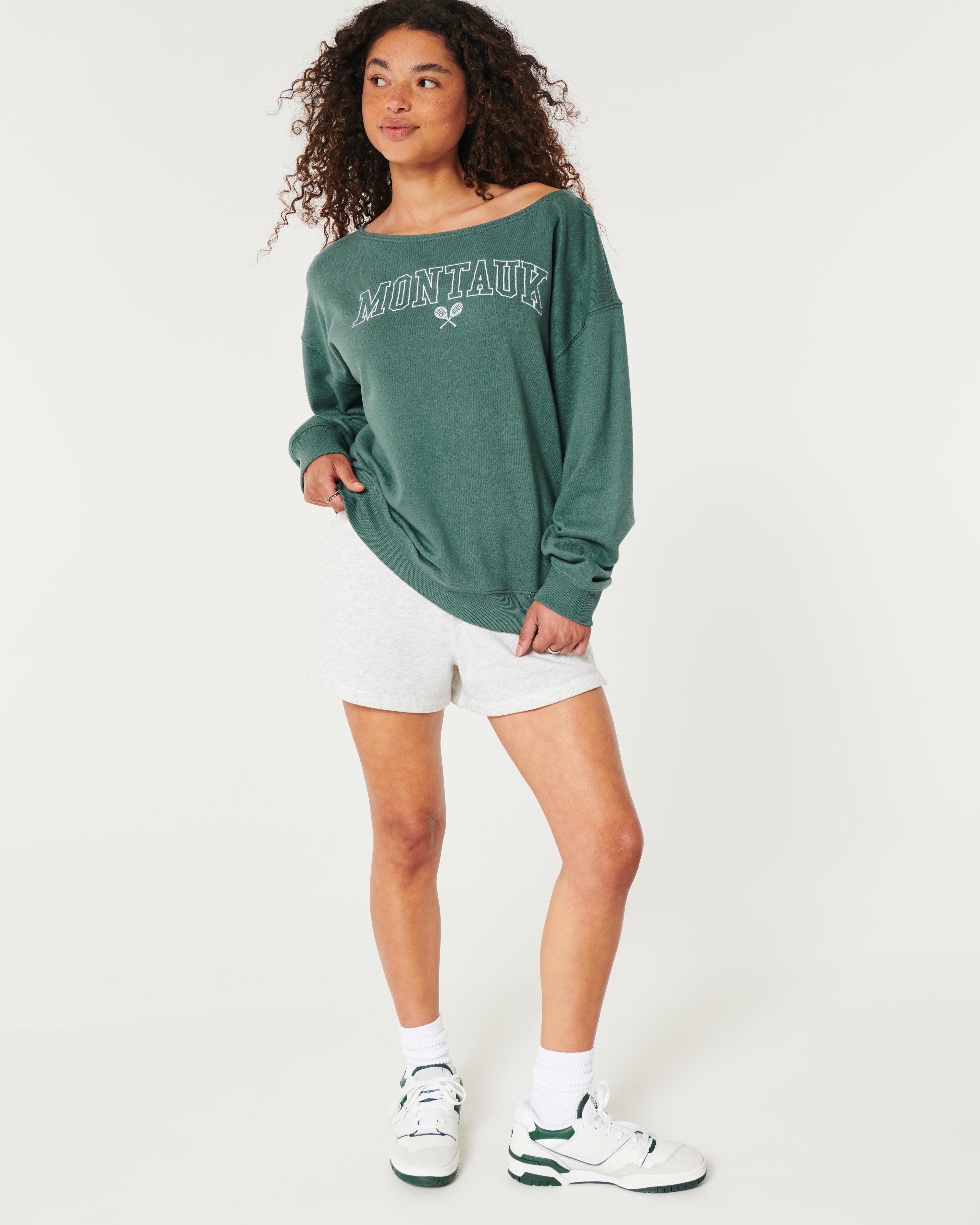 Oversized Off-the-Shoulder Montauk Graphic Sweatshirt Product Image