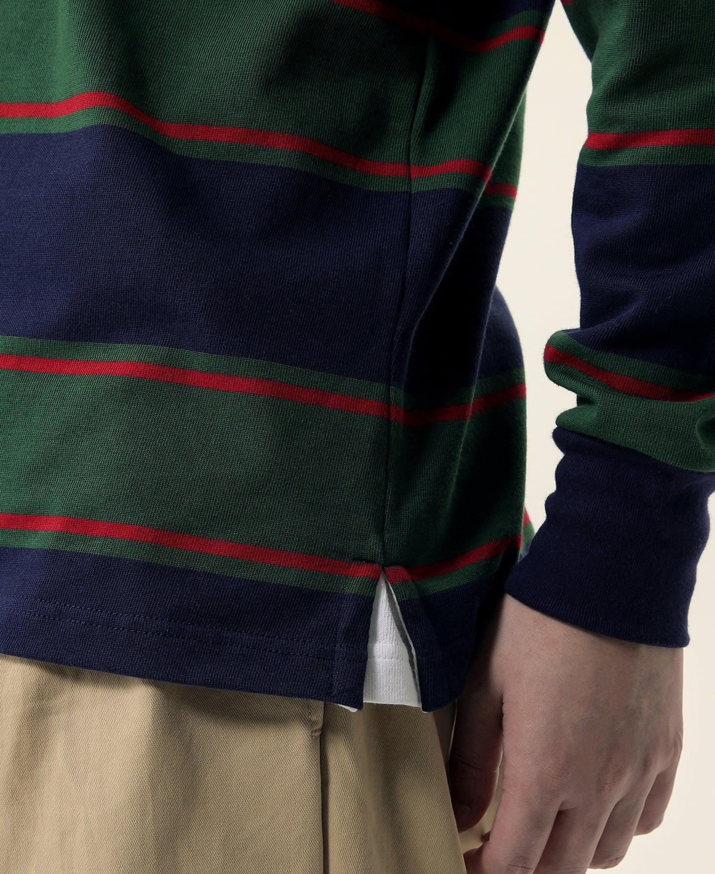 Classic Fit Striped Jersey Rugby Shirt - Green/Navy/Red Product Image