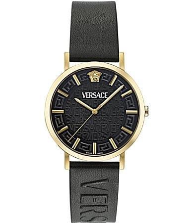 Mens Greca Slim IP Yellow Gold & Leather Strap Watch/40MM Product Image