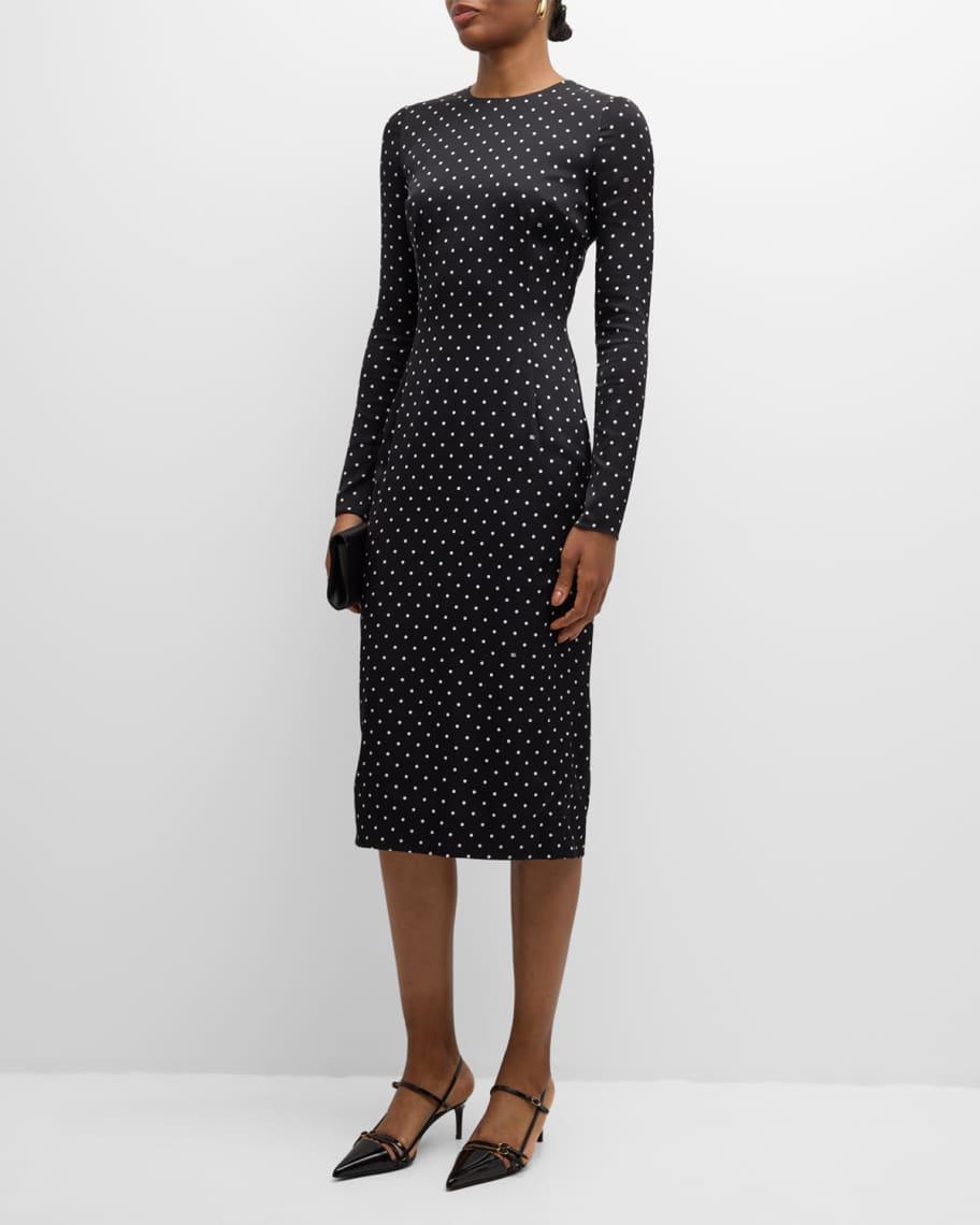 Polka-Dot Silk Charmeuse Long-Sleeve Midi Tubino Dress product image