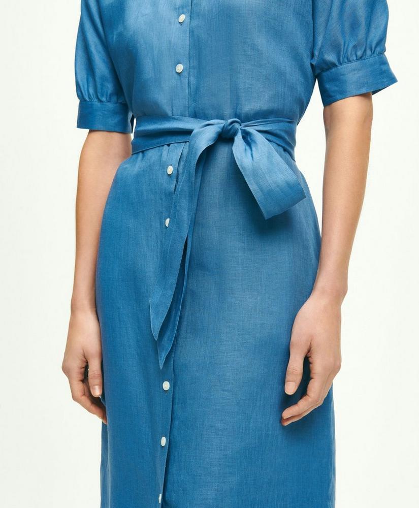 Puff Sleeve Belted Shirt Dress In Linen Product Image