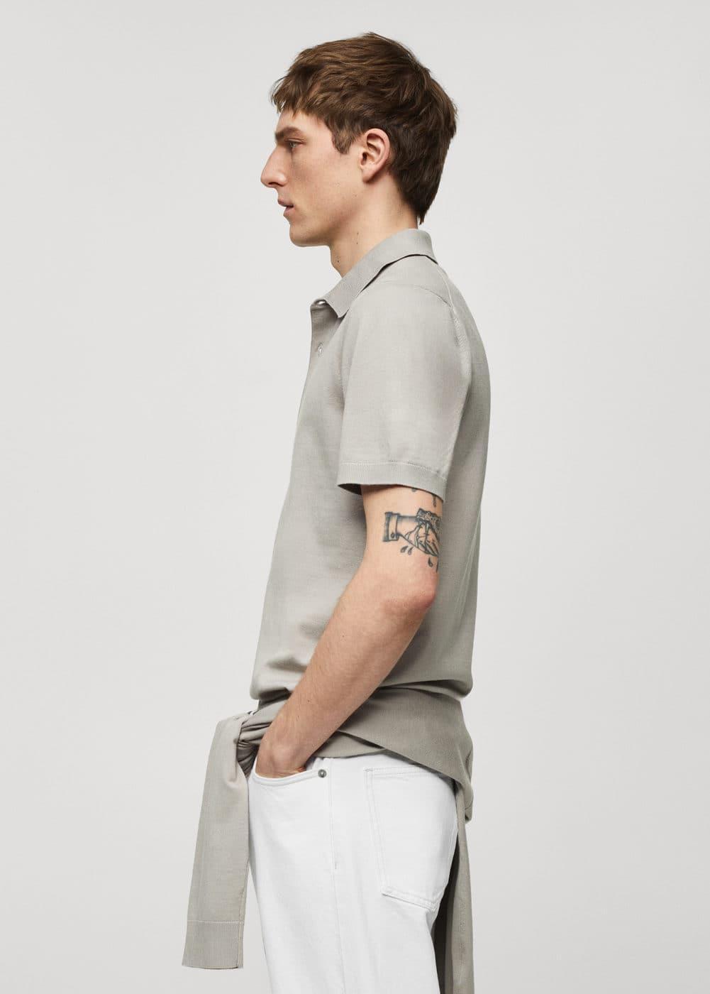 MANGO MAN - Fine-knit polo shirt light/pastel greyMen Product Image