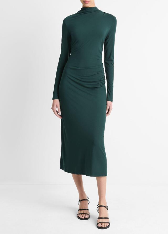 Ruched Long-Sleeve Turtleneck Dress Product Image