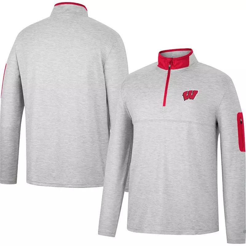 Mens Colosseum Heathered Gray/Red Wisconsin Badgers Country Club Windshirt Quarter-Zip Jacket Product Image