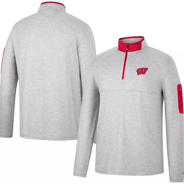 Mens Colosseum Heathered Gray/Red Wisconsin Badgers Country Club Windshirt Quarter-Zip Jacket Product Image