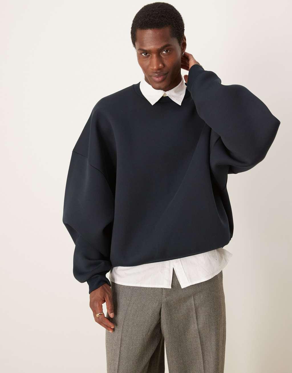 ASOS DESIGN heavyweight extreme oversized scuba sweatshirt in navy Product Image