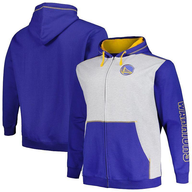 Mens Fanatics Branded Royal/Heather Gray Golden State Warriors Big & Tall Contrast Pieced Stitched Full-Zip Hoodie Product Image