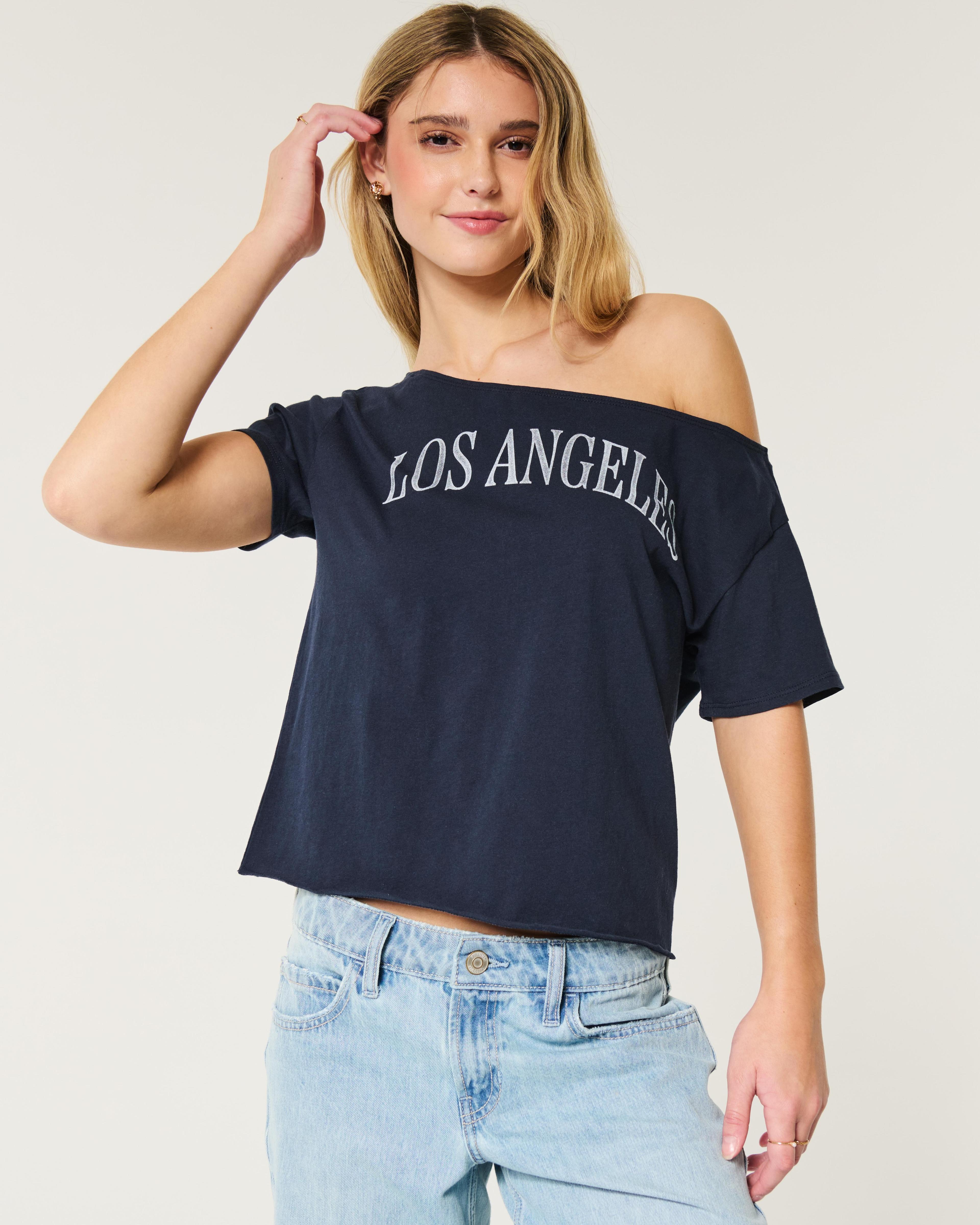 Easy Off-the-Shoulder Los Angeles Graphic Tee Product Image