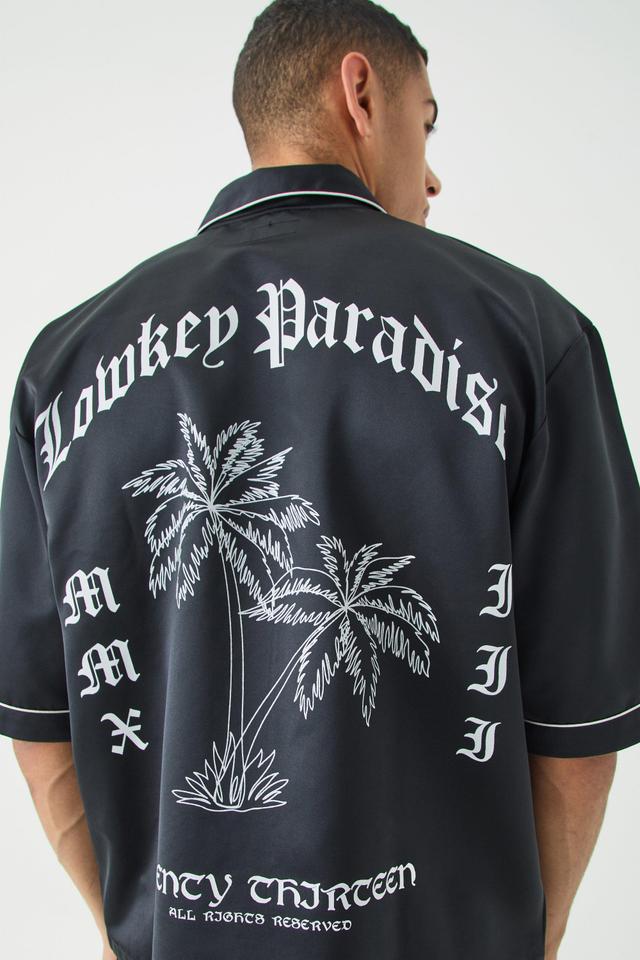 Oversized Lowkey Paradise Satin Shirt | boohooMAN USA Product Image