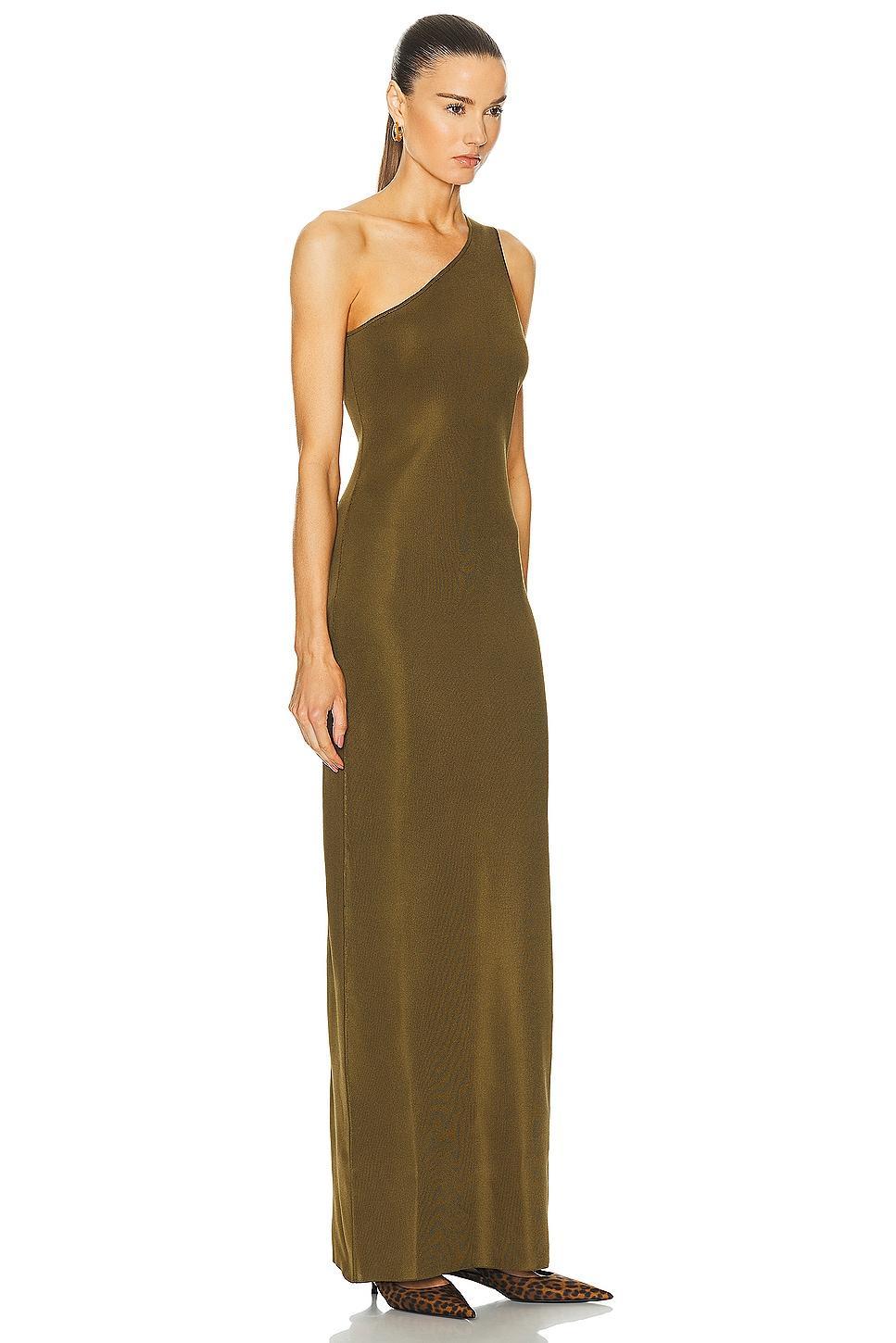 Saint Laurent One Shoulder Maxi Dress in Olive Product Image