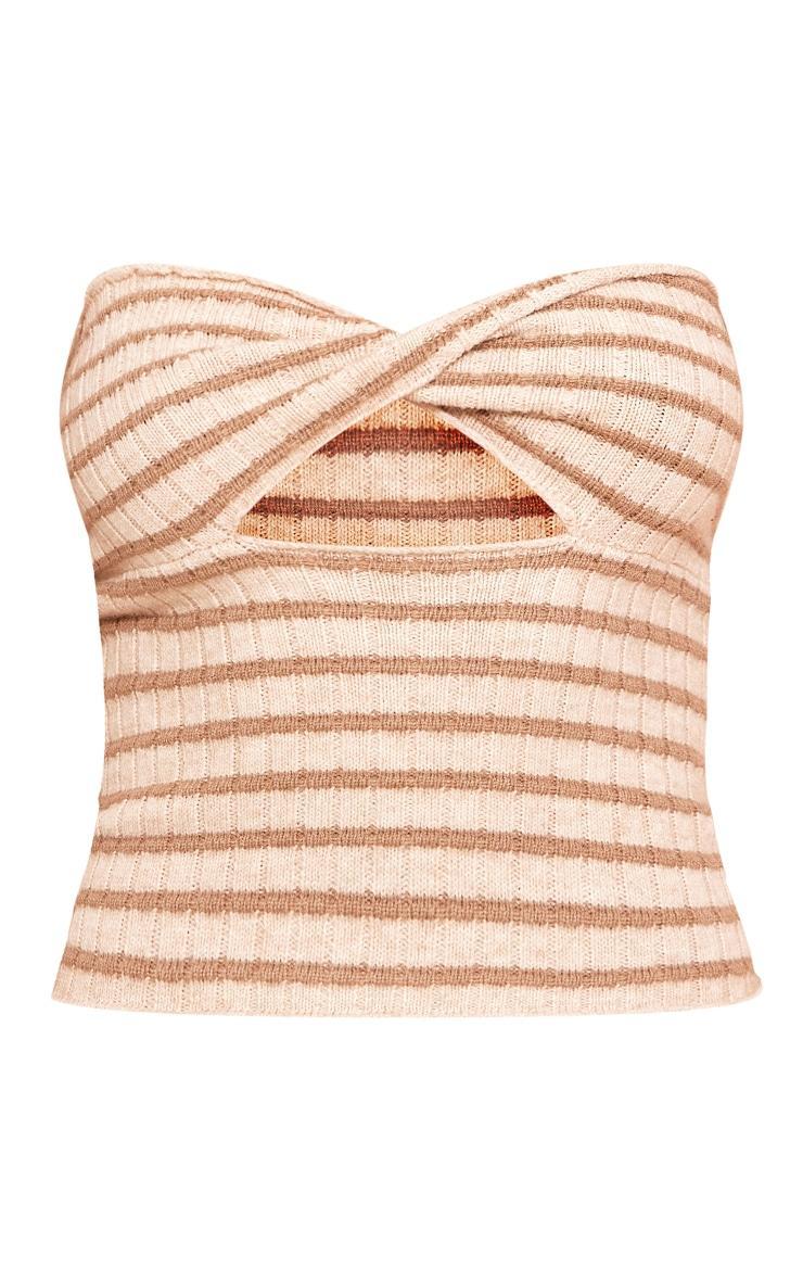 Oatmeal Contrast Twist Knit Cut Out Bandeau Top Product Image