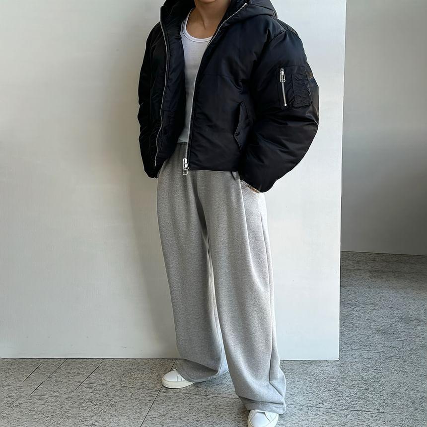 Plain Hooded Zip-Up Bomber Jacket Product Image