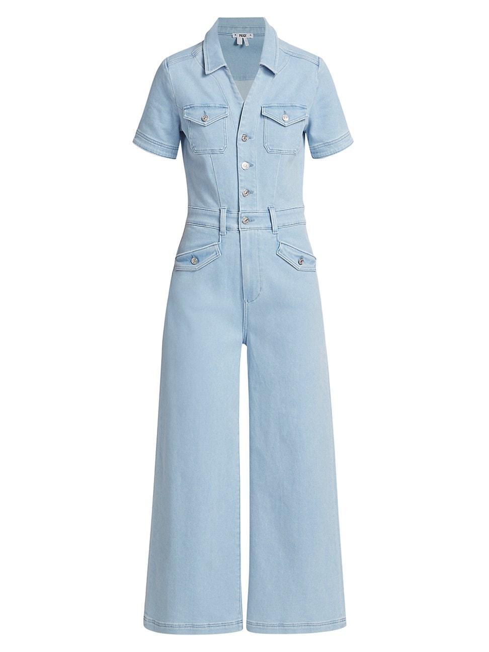 Womens Harper Stretch Denim Cropped Wide-Leg Jumpsuit Product Image