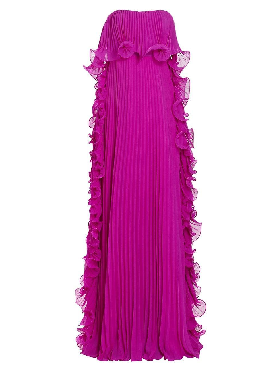 Womens Strapless Pleated Ruffle Gown Product Image