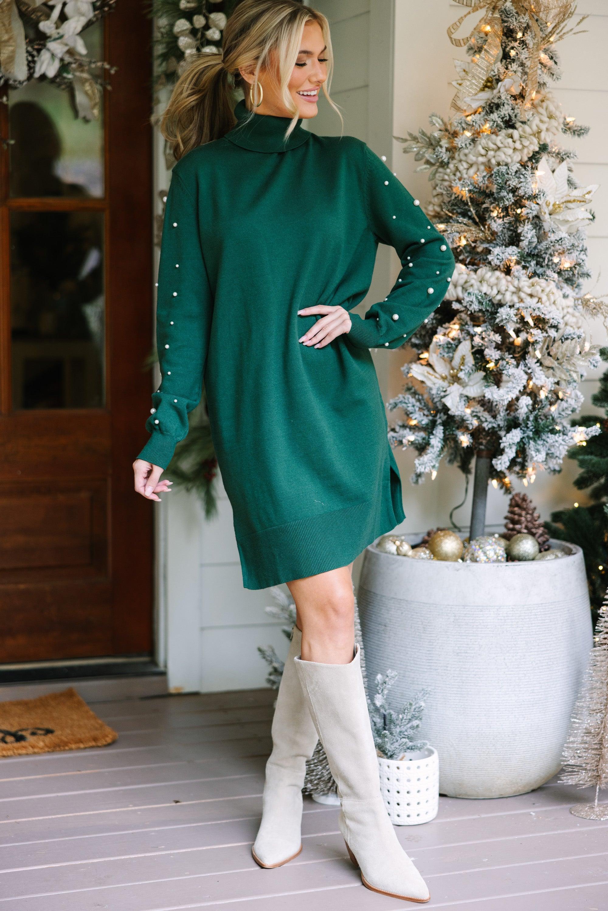 Feeling The Love Emerald Green Embellished Sweater Dress Female Product Image