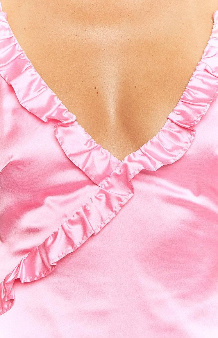 Nahanee Pink Satin Ruffle Maxi Dress Product Image