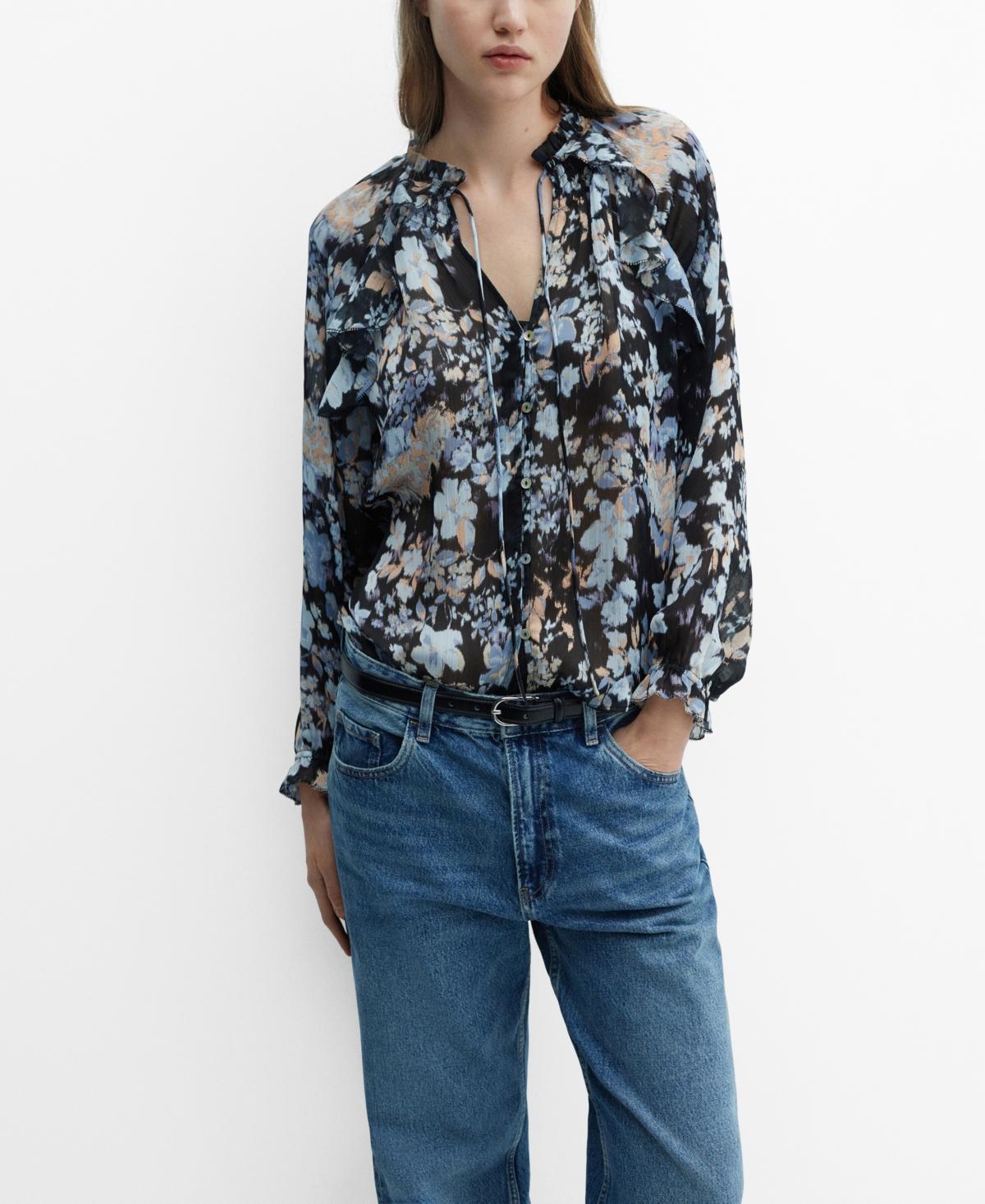 Mango Womens Floral-Print Flowy Blouse product image