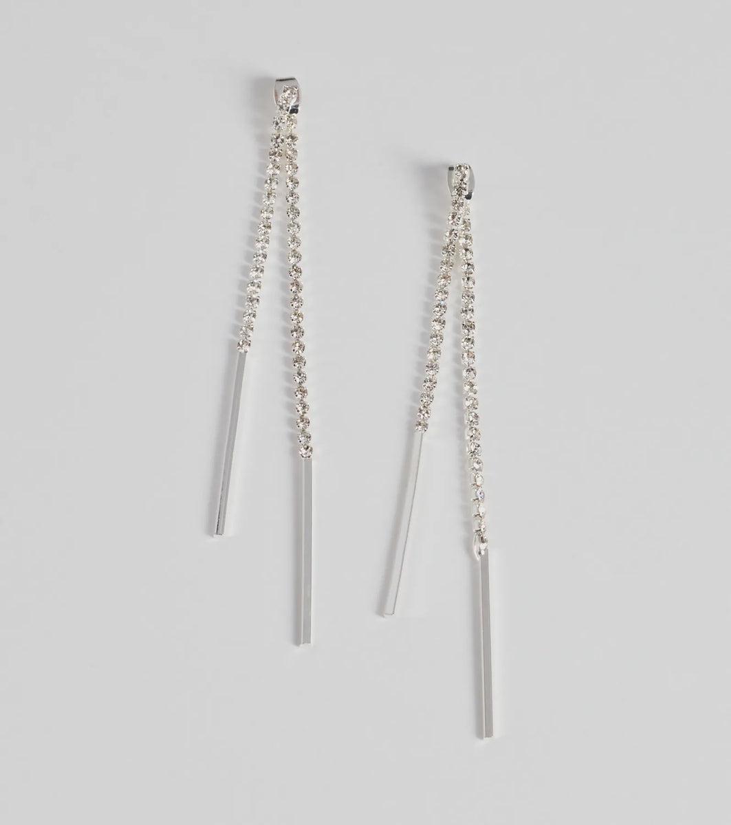 Glam Trend Rhinestone Front-To-Back Linear Earrings Product Image