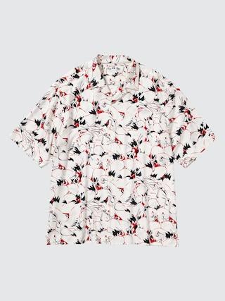 Mens Printed Open Collar Short-Sleeve Shirt (Japanese Auspicious Symbol) White XS UNIQLO US Product Image