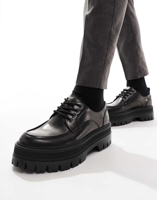 Bershka derby smart lace up shoes in black Product Image