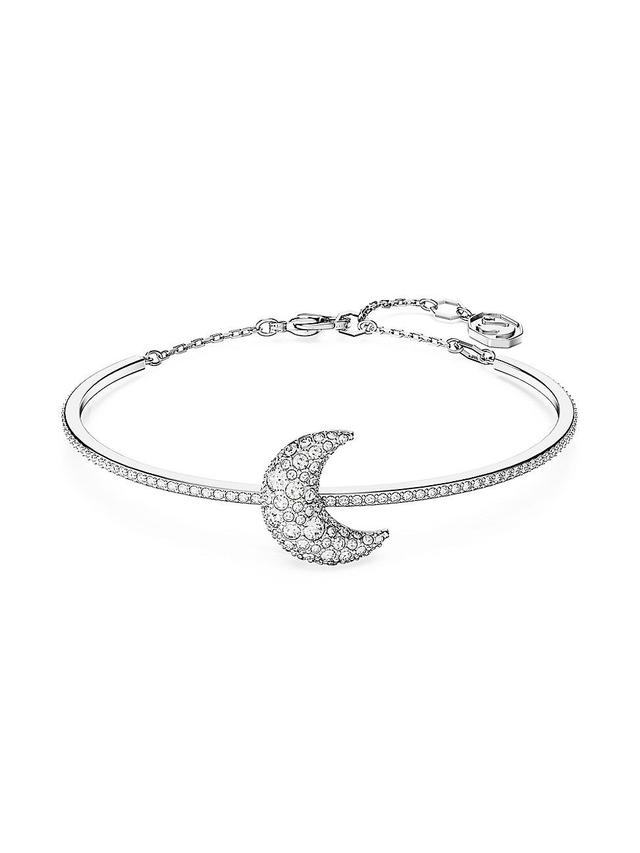 Luna Rhodium-Tone Crystal Pave Moon Bangle Bracelet Product Image