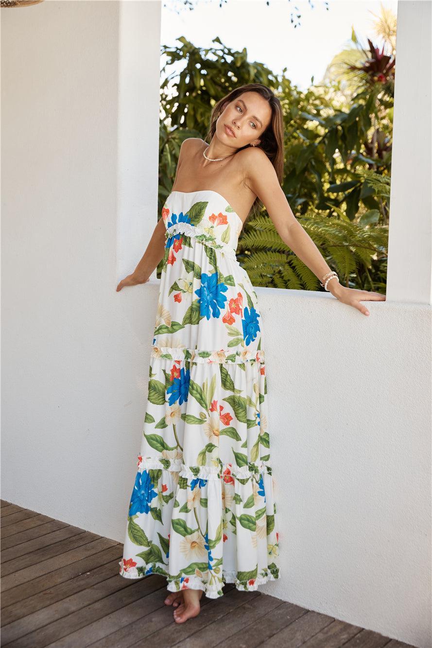 RUNAWAY Daria Maxi Dress White Floral Product Image