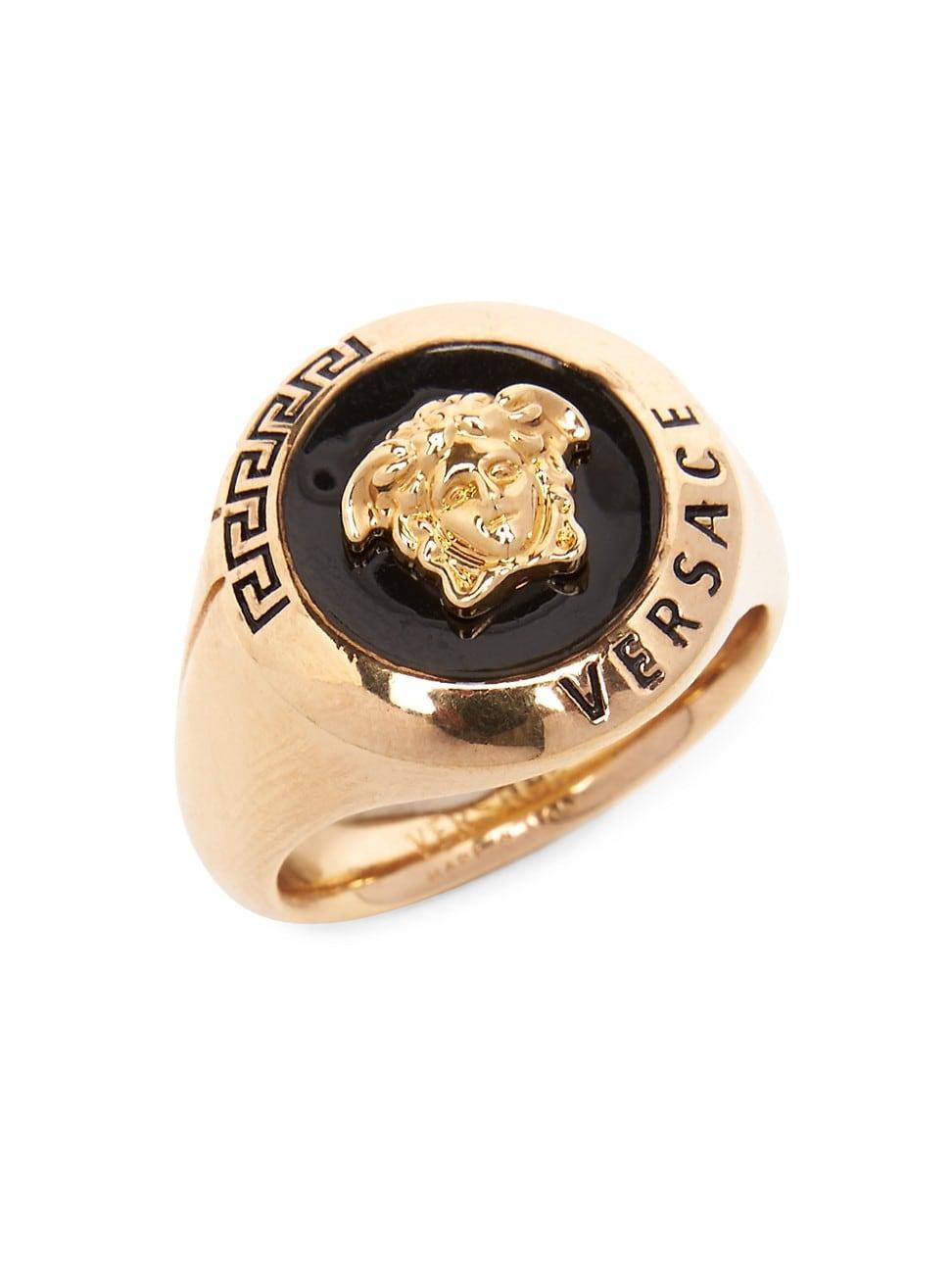 Mens Goldtone Enamel Medusa Ring Product Image